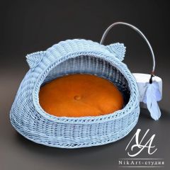 Котодомик из ротанга, в цвете «Белое серебро»